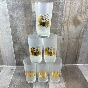 Vintage ‎ Gold Unicorn Drinking Glasses Set Of 6 RARE